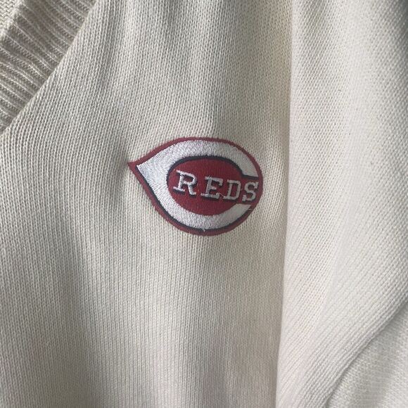Vintage Andrew Rohan Cincinnati Reds V Neck Mlb Sweater Size 2XL  USA Cream - Picture 3 of 11